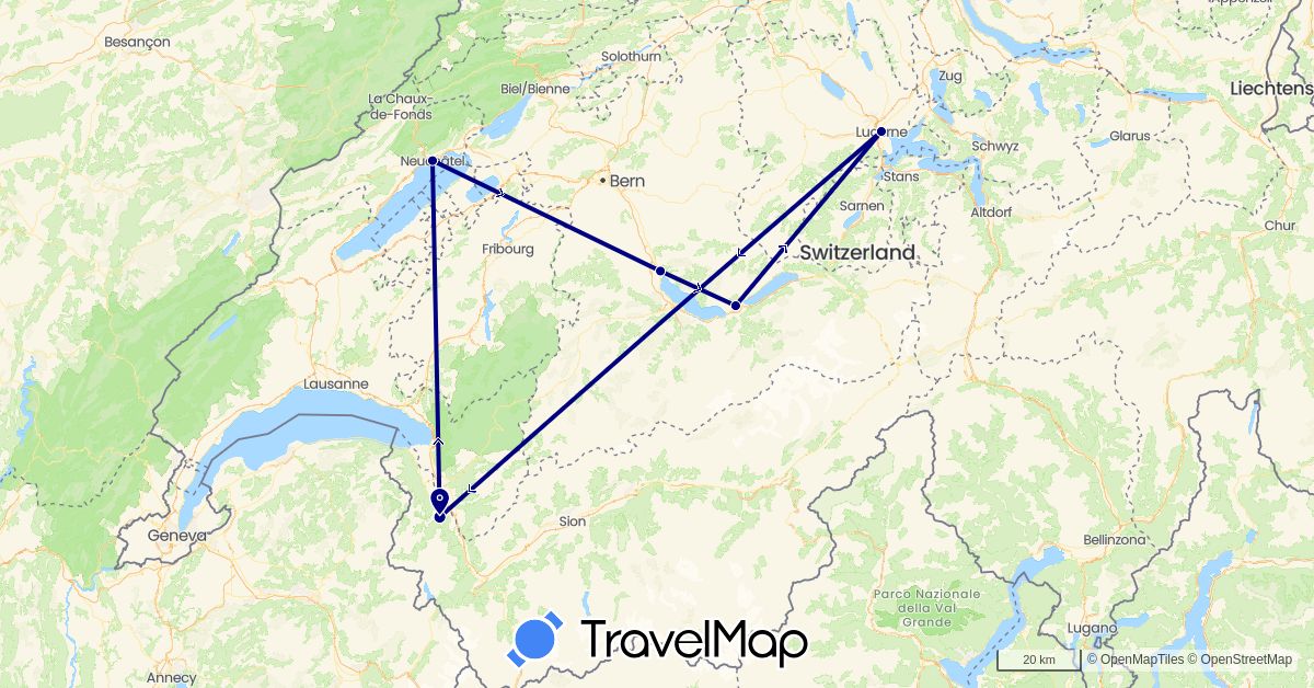 TravelMap itinerary: driving in Switzerland (Europe)